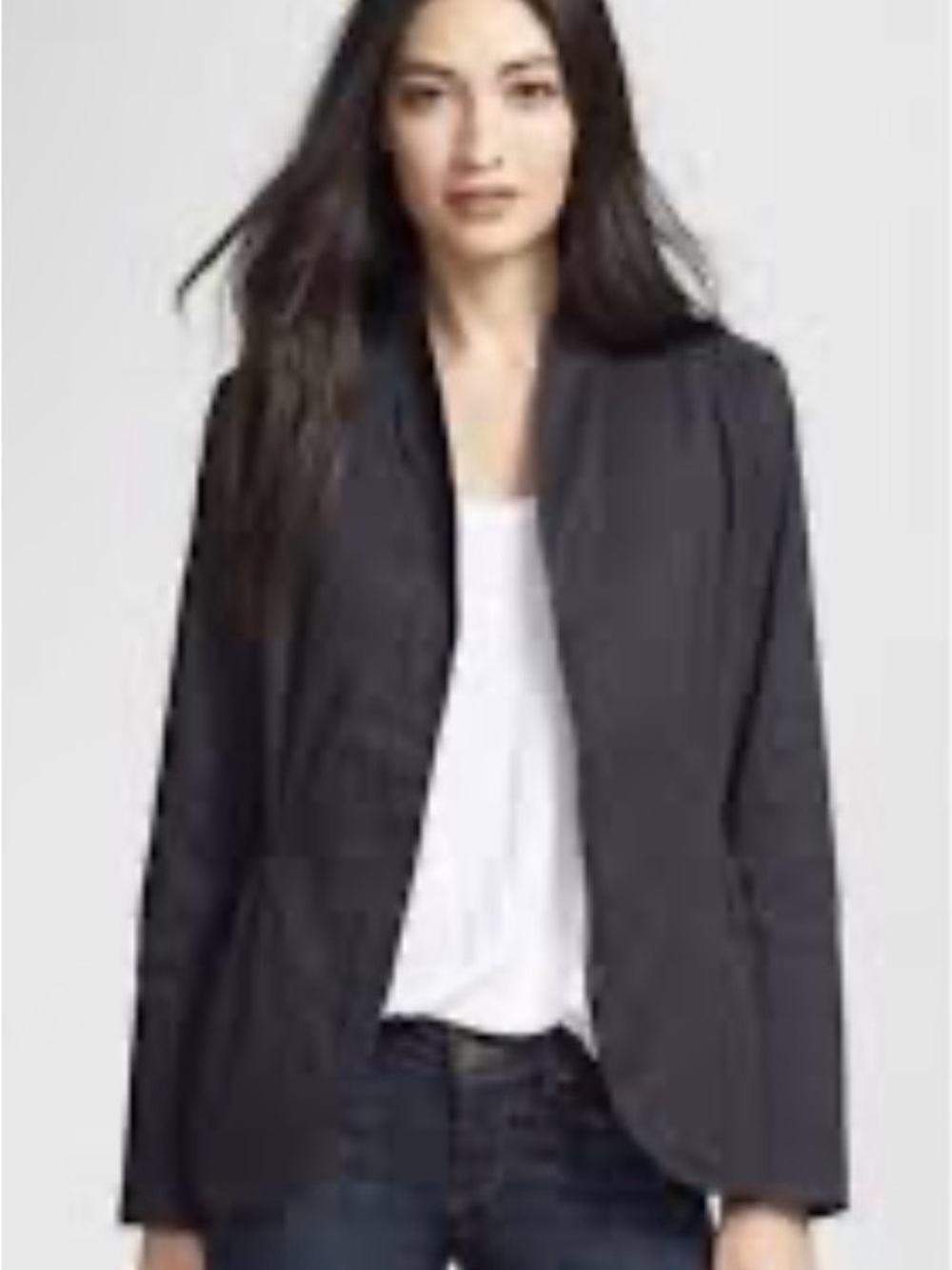 Eileen Fisher Black Polished Ramie Stretch Zip Up Jacket Size MP